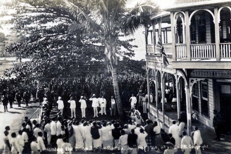 Hoisting the Union Jack in Samoa 1914