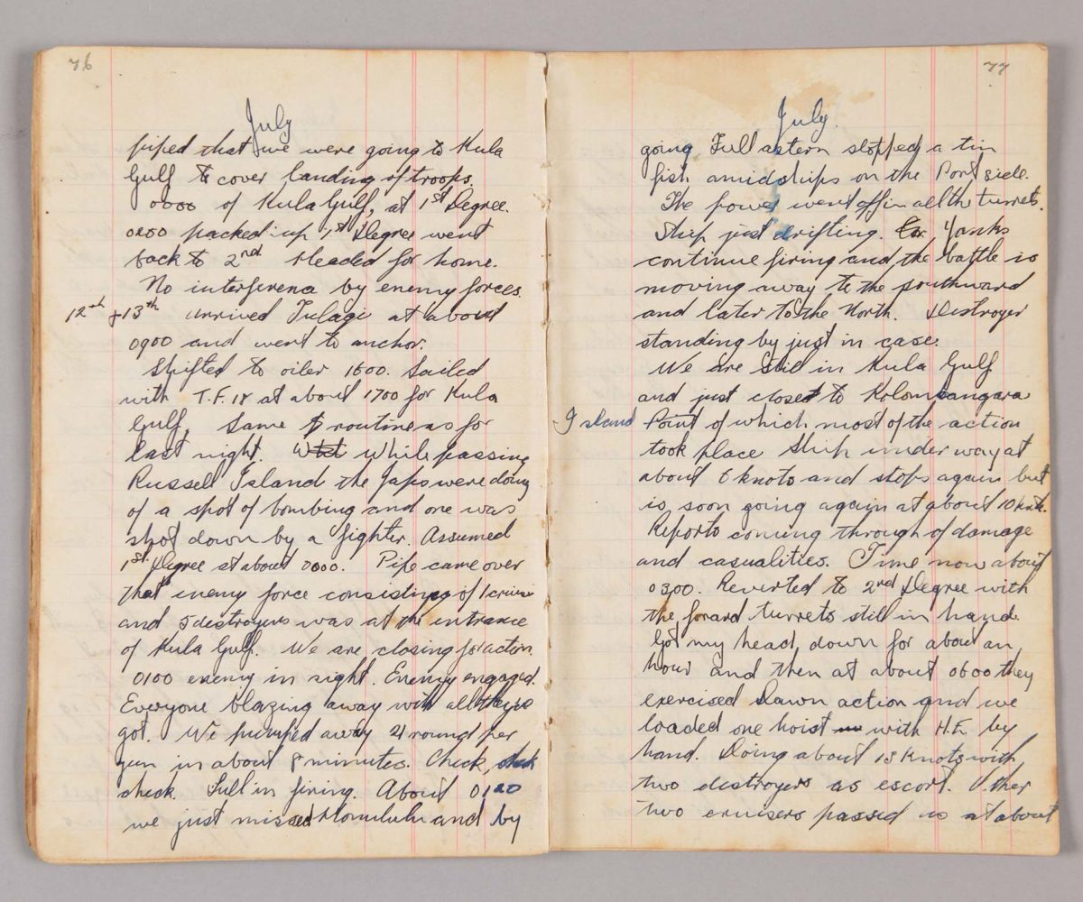 A sailor's diary from the Battle of Kolombangara
