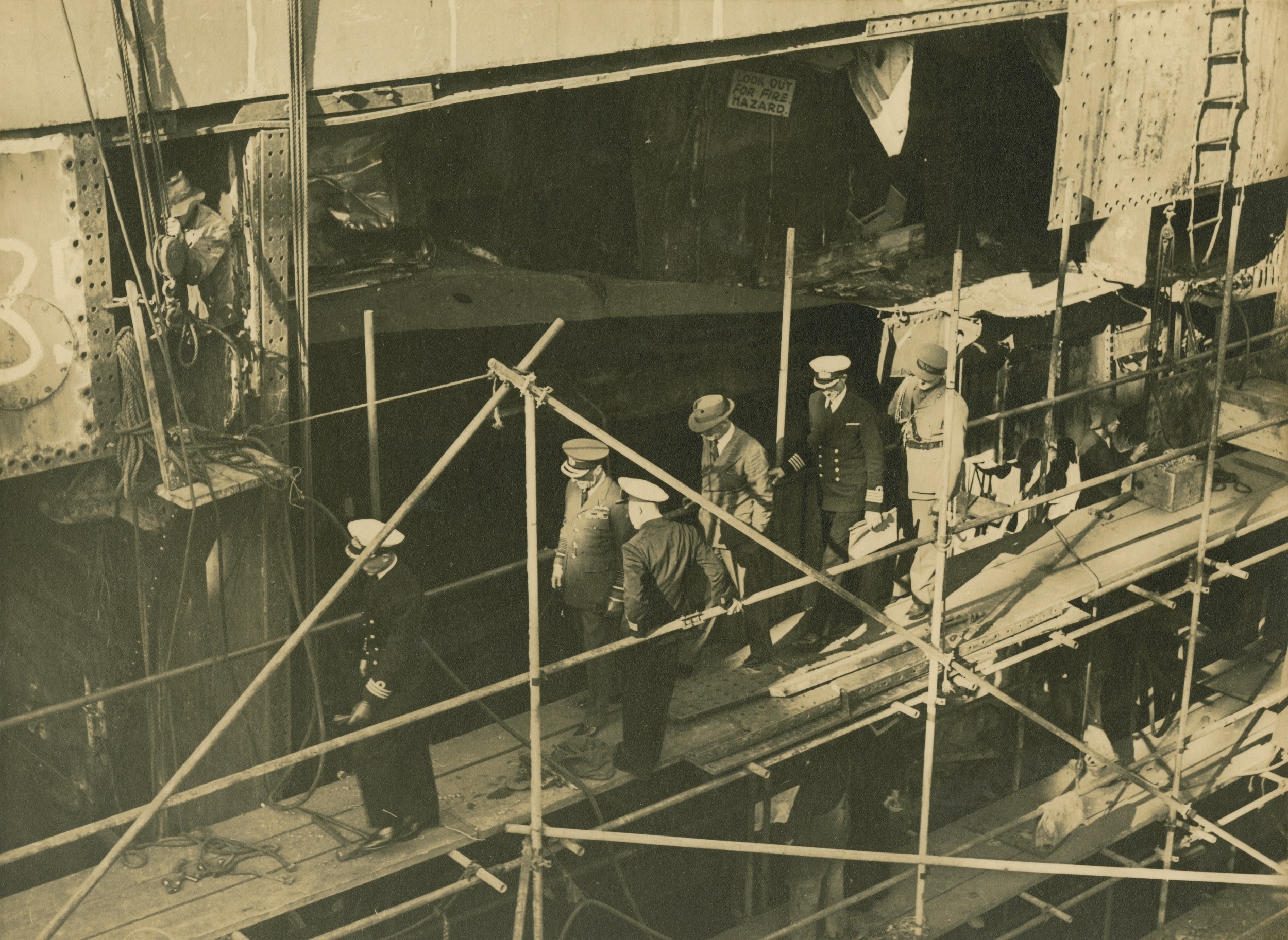 Inspecting the damage in the dry dock