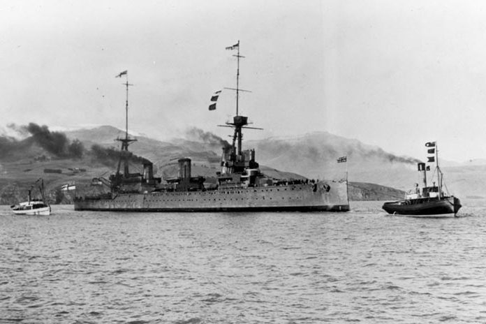 HMS New Zealand arriving Lyttleton 13-05-1913