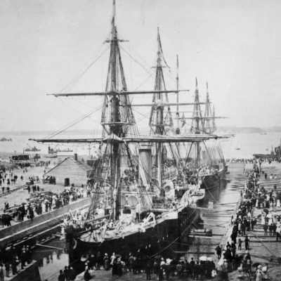 Calliope Dock Opening 1888 showing HMS Calliope and Diamond
