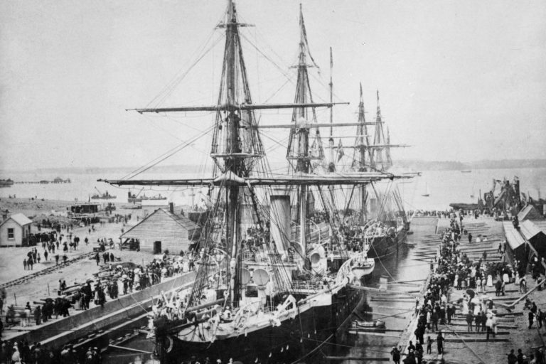 Calliope Dock Opening 1888 showing HMS Calliope and Diamond