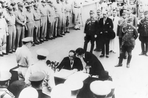 AUD 0045 Signing Surrender terms USS Missouri 1945 Signing the surrender terms on USS Missouri.