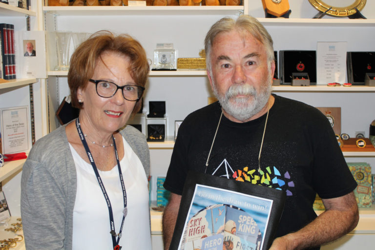 Ann with a Museum Store customer at Torpedo bay Navy Museum