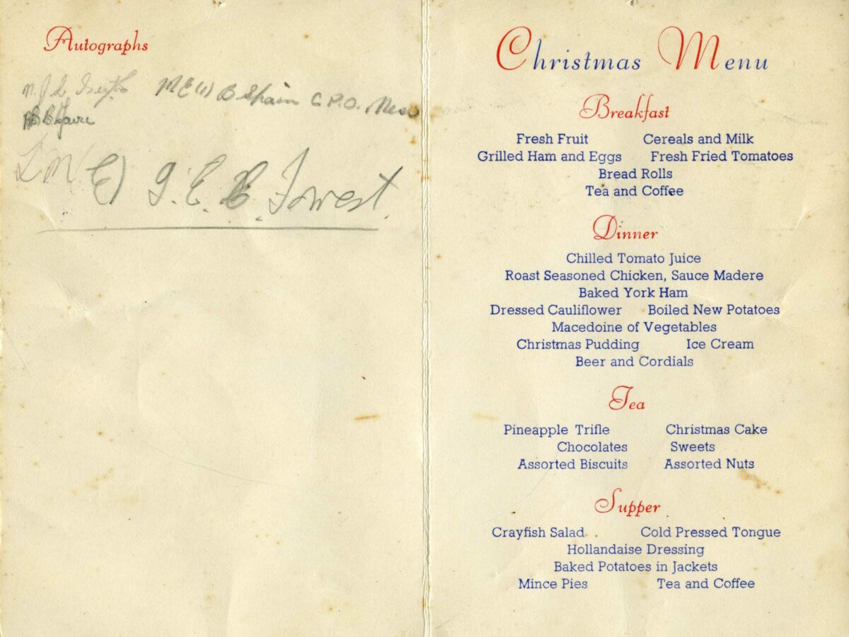 HMNZS Philomel Christmas Menu 1957 EAE 0015