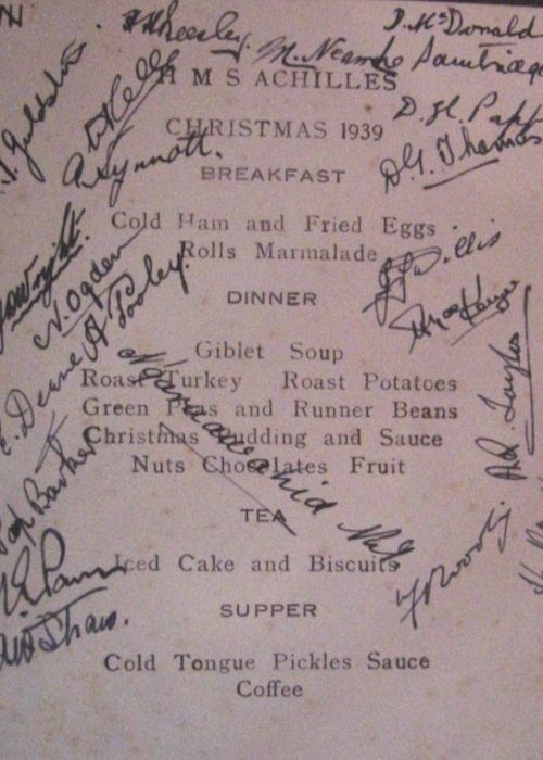 ACHILLES Christmas Menu 1939