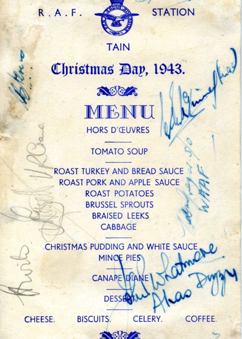 Christmas Day Menu 1943 Officer's Mess RAF Station Tian