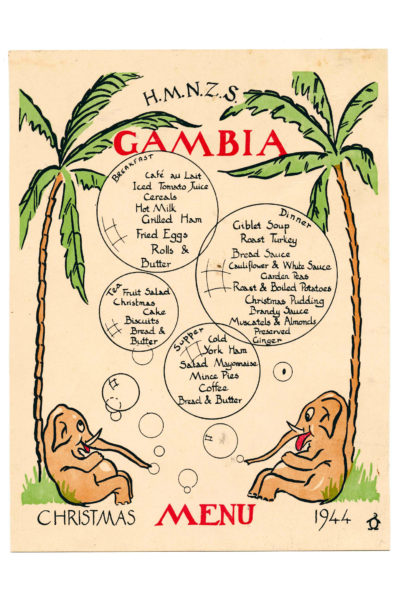 HMNZS Gambia Menu
