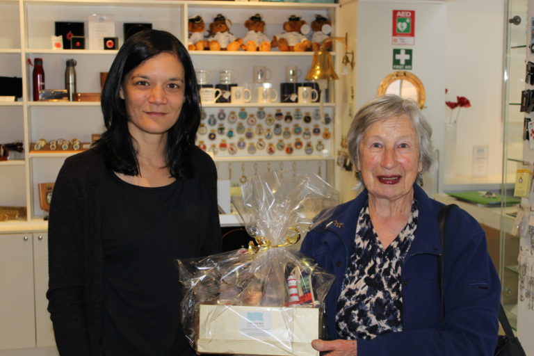 Charis Public Programmes Manager with Museum visitor Olga