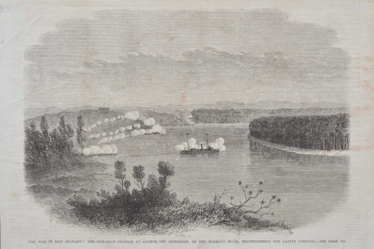 The Gun-Boat Pioneer at Anchor off Meremere on the Waikato River